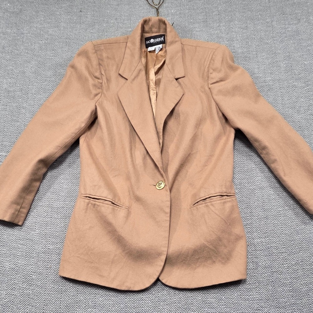 Sag Harbor Petite 100% Pure New Wool‎ Camel Tan Single Button Blazer Size 6